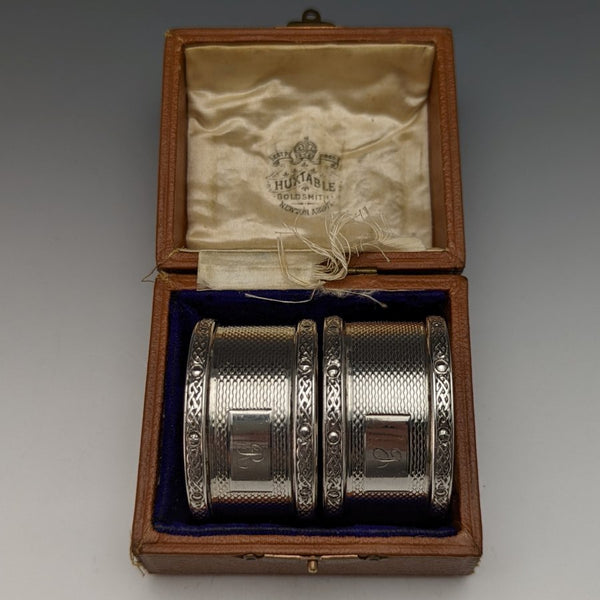 1960年頃 英国ヴィンテージ 純銀(925シルバー) ナプキンリング ペア WH Manton 箱入り